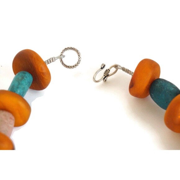 Berber Coin Necklace: Enamel & Copal Beads, Moroccan Tribal Style - Picture 9 of 10